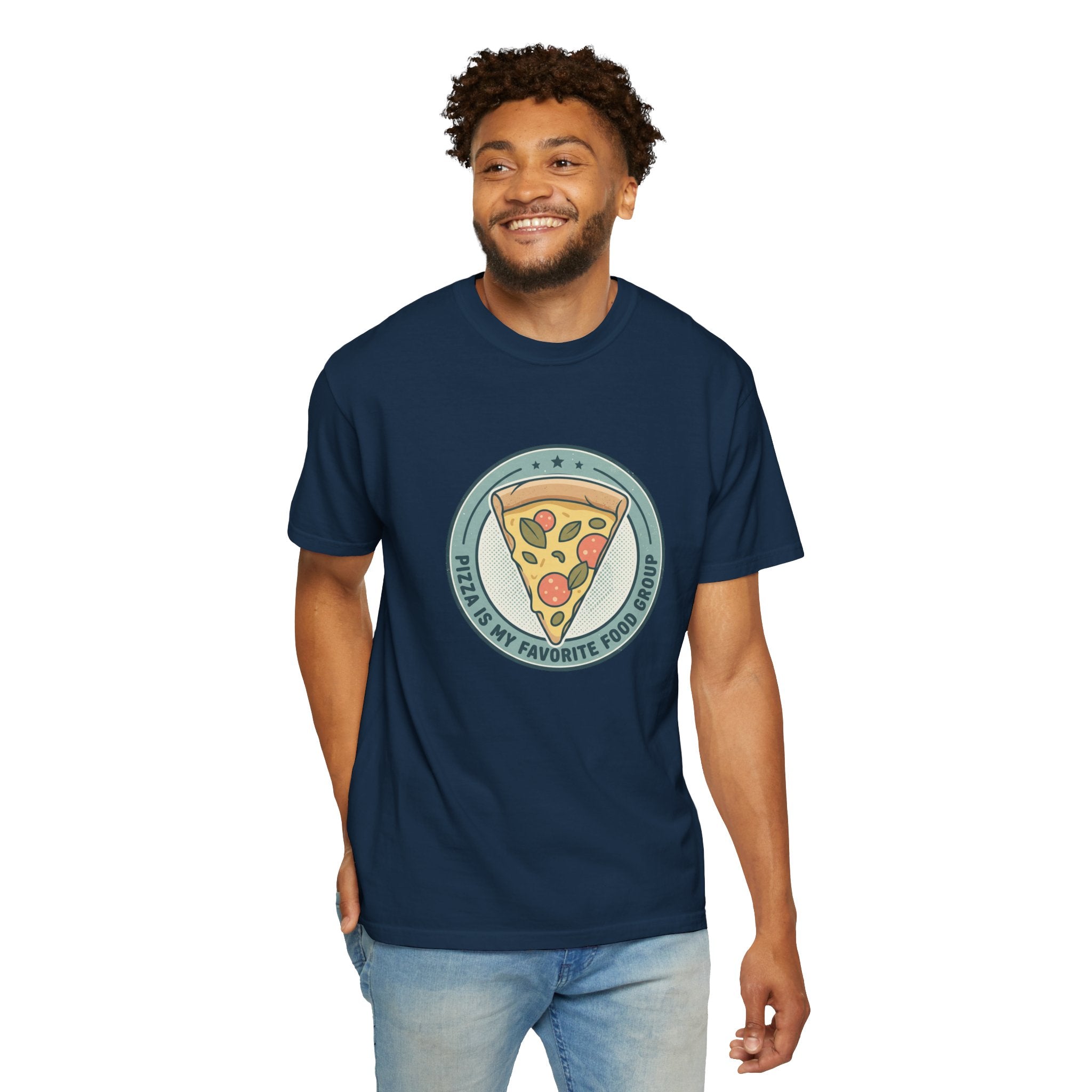 Adult Unisex T‑Shirt — “Pizza is my Favorite Food Group”